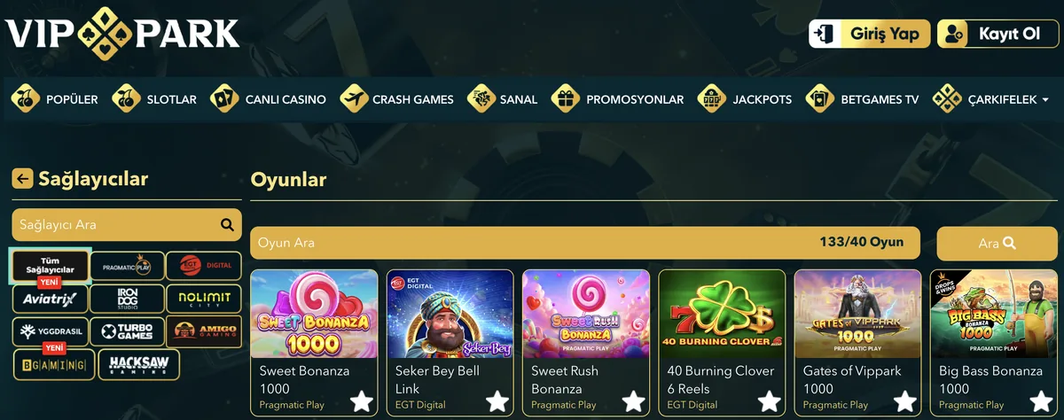 Vippark popüler slot ve casino oyunları